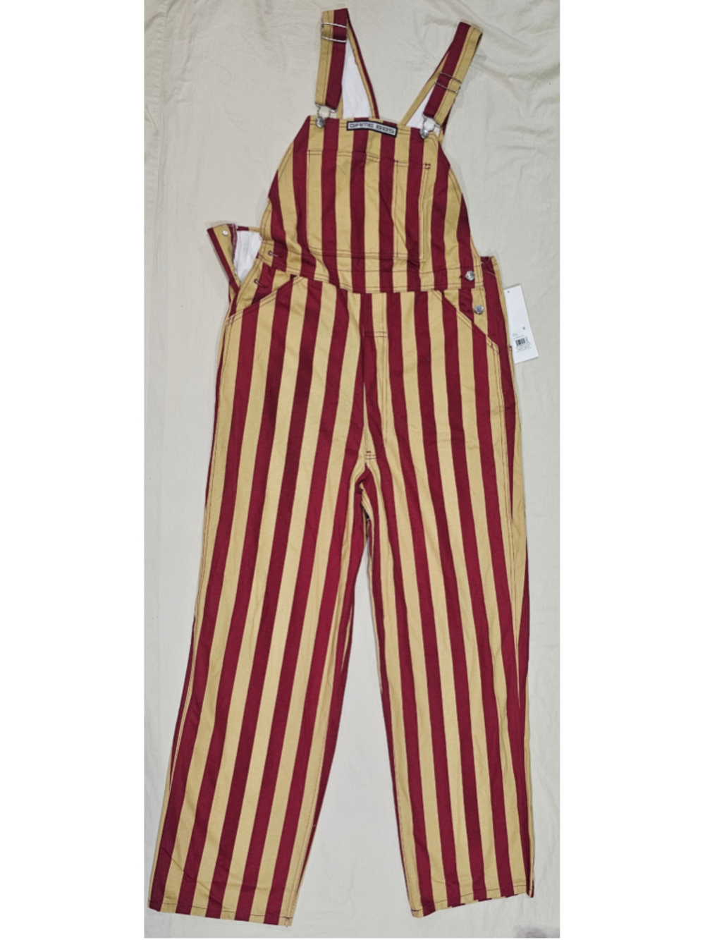 Gameday Striped Game Bib Overalls Red Beige Gold Size M